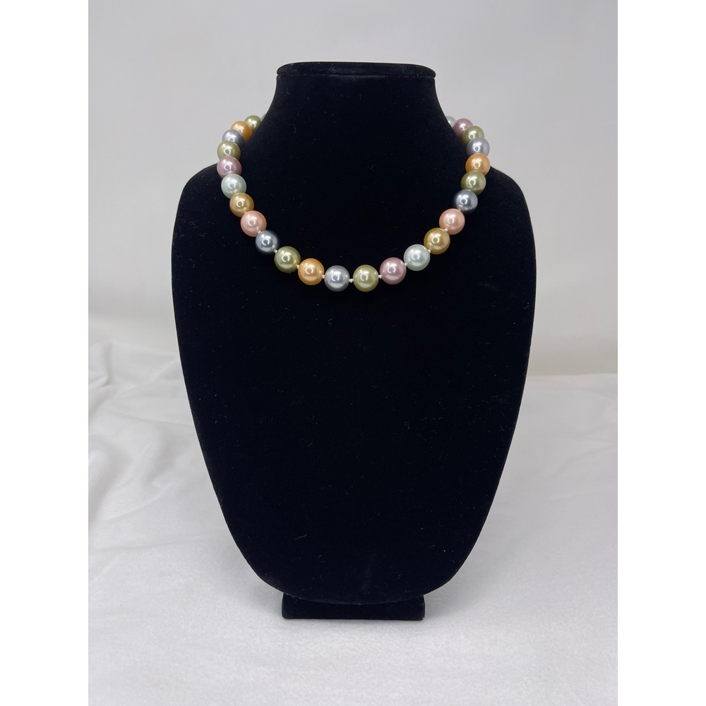 Kenneth Jay Lane Multi Color Faux Pearl Necklace‎ Gold Tone Adjustable KJL Box